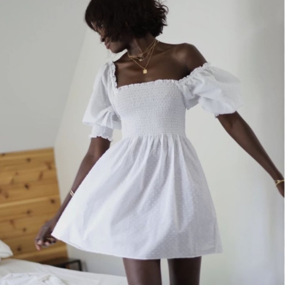 NWT Hill House Home - Athena Nap Dress - Swiss Dot White - Puff Sleeve Mini - XS - Picture 2 of 6